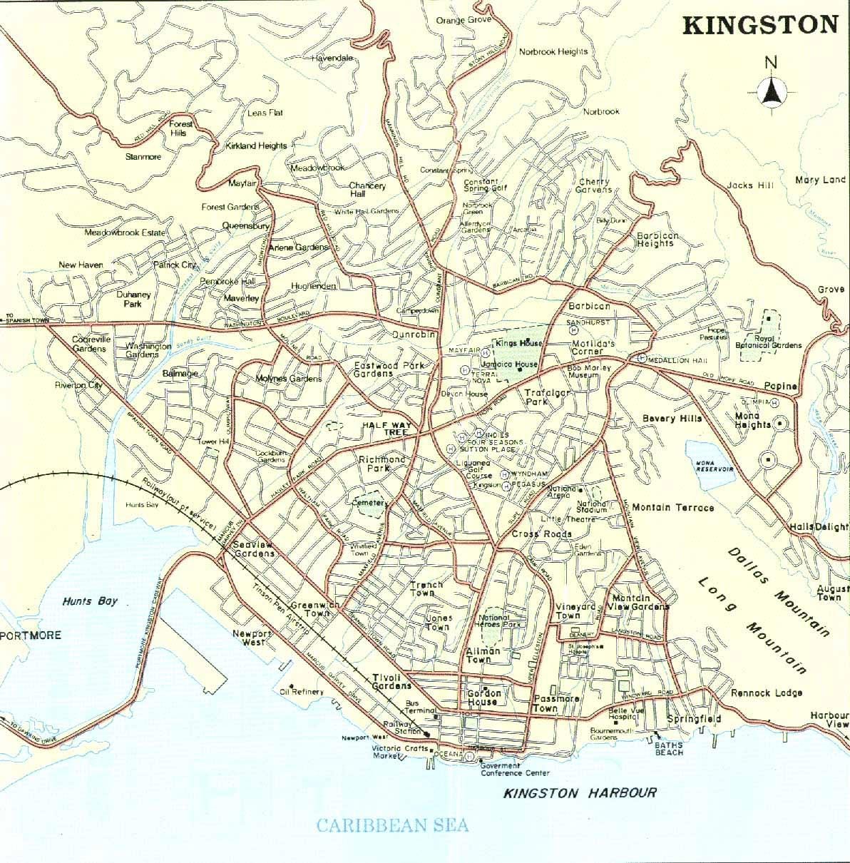แผนที่ของคิงส์ตั้นจอร์จจาไมก้า neighborhoods