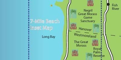 แผนที่ของ negril จาไมก้า 7 ไมล์จากชายหาด